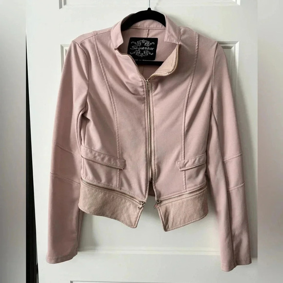 Shinestar Jackets & Blazers - Shinestar Pink Jacket w/ Faux Leather Trim